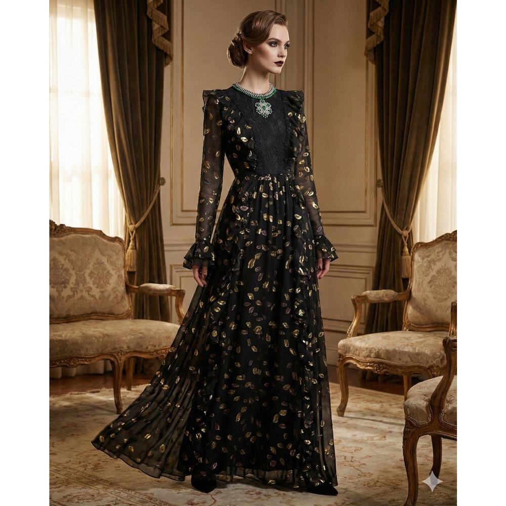 Giambattista Valli x H&M Ruffled Maxi Dress Flounce jeweled embellished Sz 0